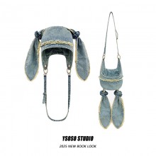 Rough Edge Rabbit Ear Denim Pullover Hat