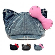 Korean Niche Y2k Bow Rivet Cat Ear Octagonal Newsb...