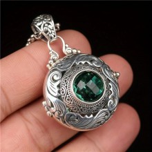 Vintage Locket Set Large Green Crystal Necklace