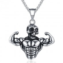 Bodybuilding Arm Muscular Skull Pendant Sports Fitness Necklace