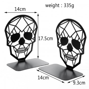 Skull design black metal bookshelf bookends for shelves
