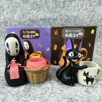 7cm No Face Man Kikis Black Cat Pen holder Pencil Box Pot