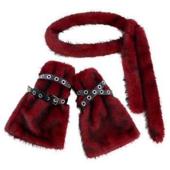 Goth Faux Fur Women Leg Warmers Scarf Eyelets Belt