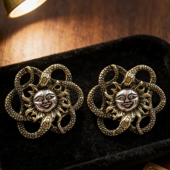 Gothic sun snake hollow-out earrings