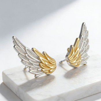 Two tone Wing Stud Earrings Ring