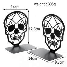 Skull design black metal bookshelf bookends for sh...