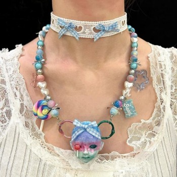 Punk Doll Head Face Necklace