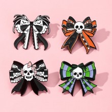 White Skull Bow Alloy Enamel Badges Brooch Pins