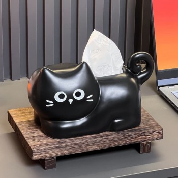 Cute Black Cat Cartoon Ceramic Tissue Box